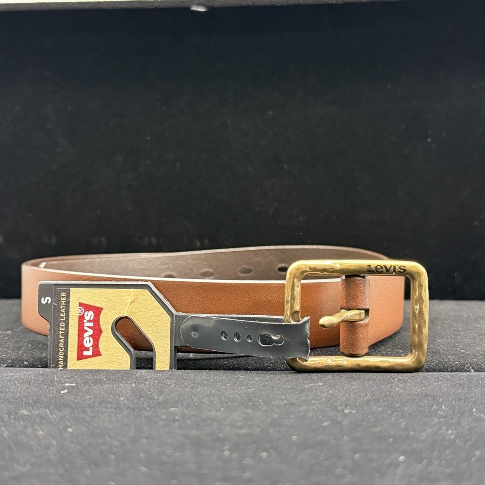 New Levi's Women Casual Square Centerbar Buckle Belt Small Tan Leather Jeans